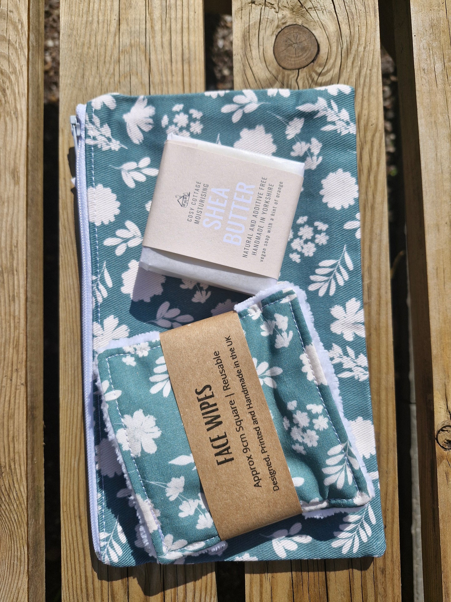Green Floral facewash, makeup, washbag