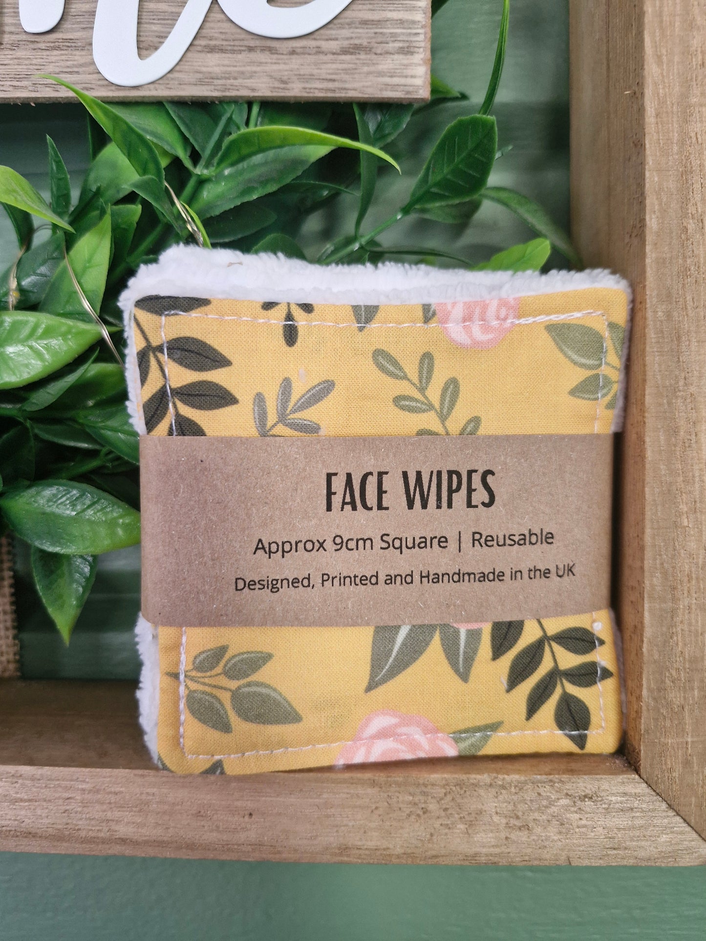 Reusable, eco-friendly Face Wipes, Yellow Floral Patterned Square Handmade