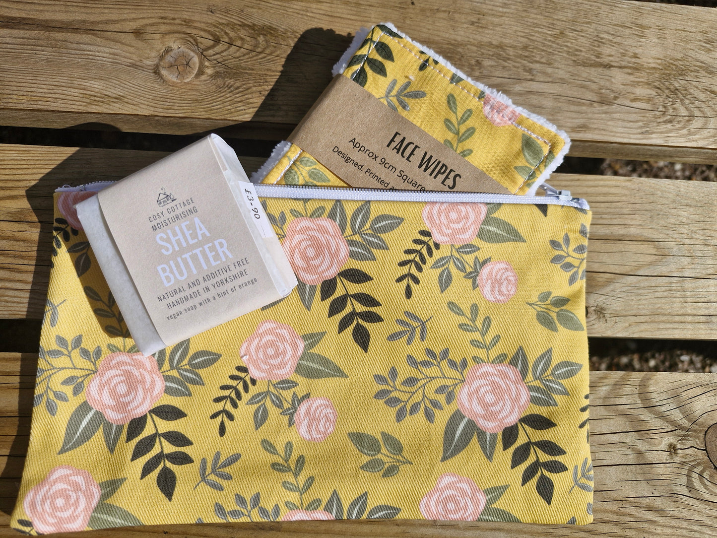 Reusable, eco-friendly Face Wipes, Yellow Floral Patterned Square Handmade