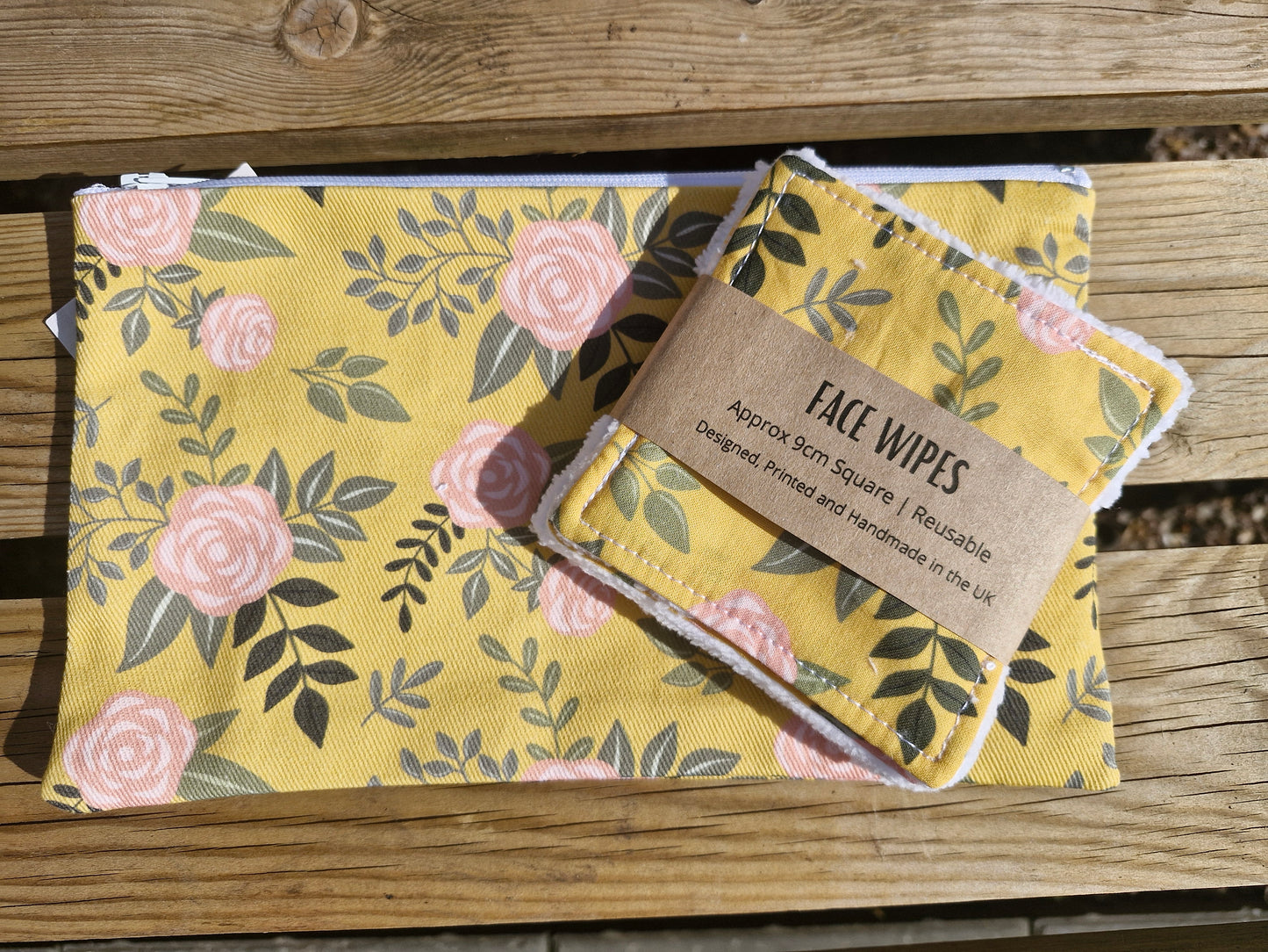 Reusable, eco-friendly Face Wipes, Yellow Floral Patterned Square Handmade