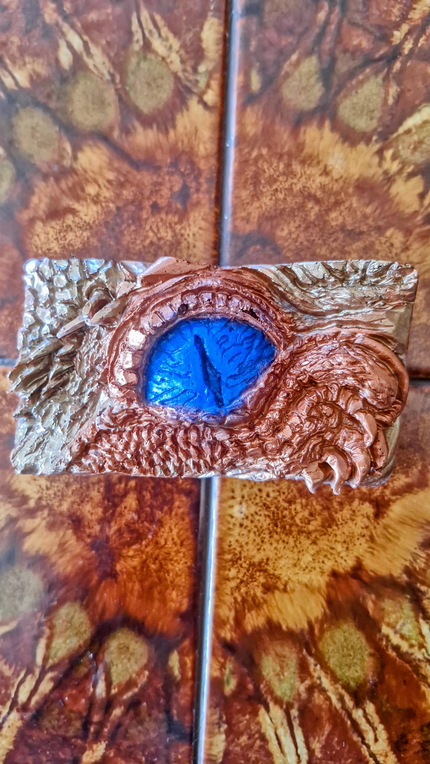 Front of Soap – “Hand-painted Dragon Eye Soap with gold shimmer – artisan fantasy soap by The Druid’s Grove”