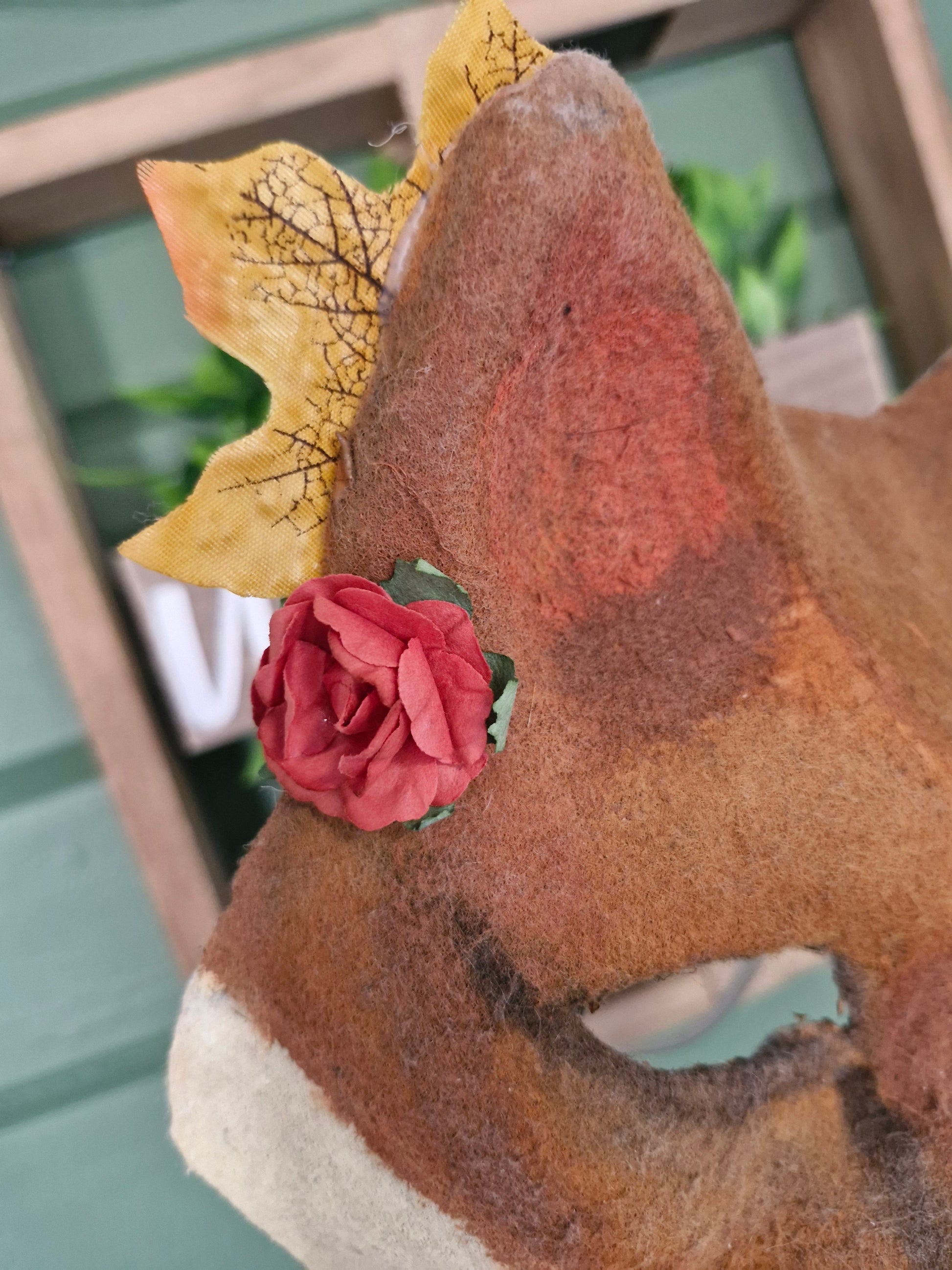 Handcrafted Autumn Fox Mask - Druid Scales flower details