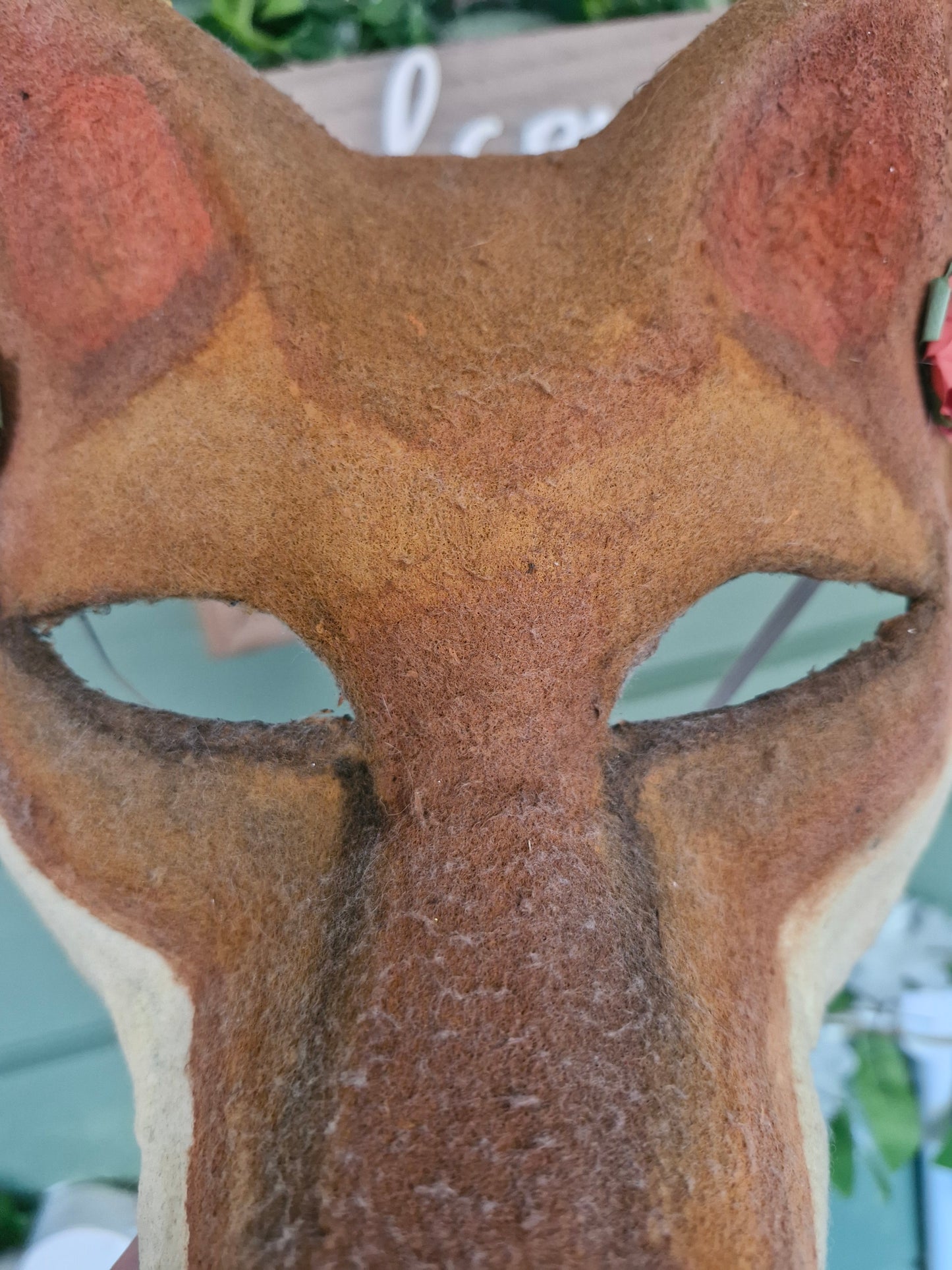 Handcrafted Autumn Fox Mask close up - Druid Scales