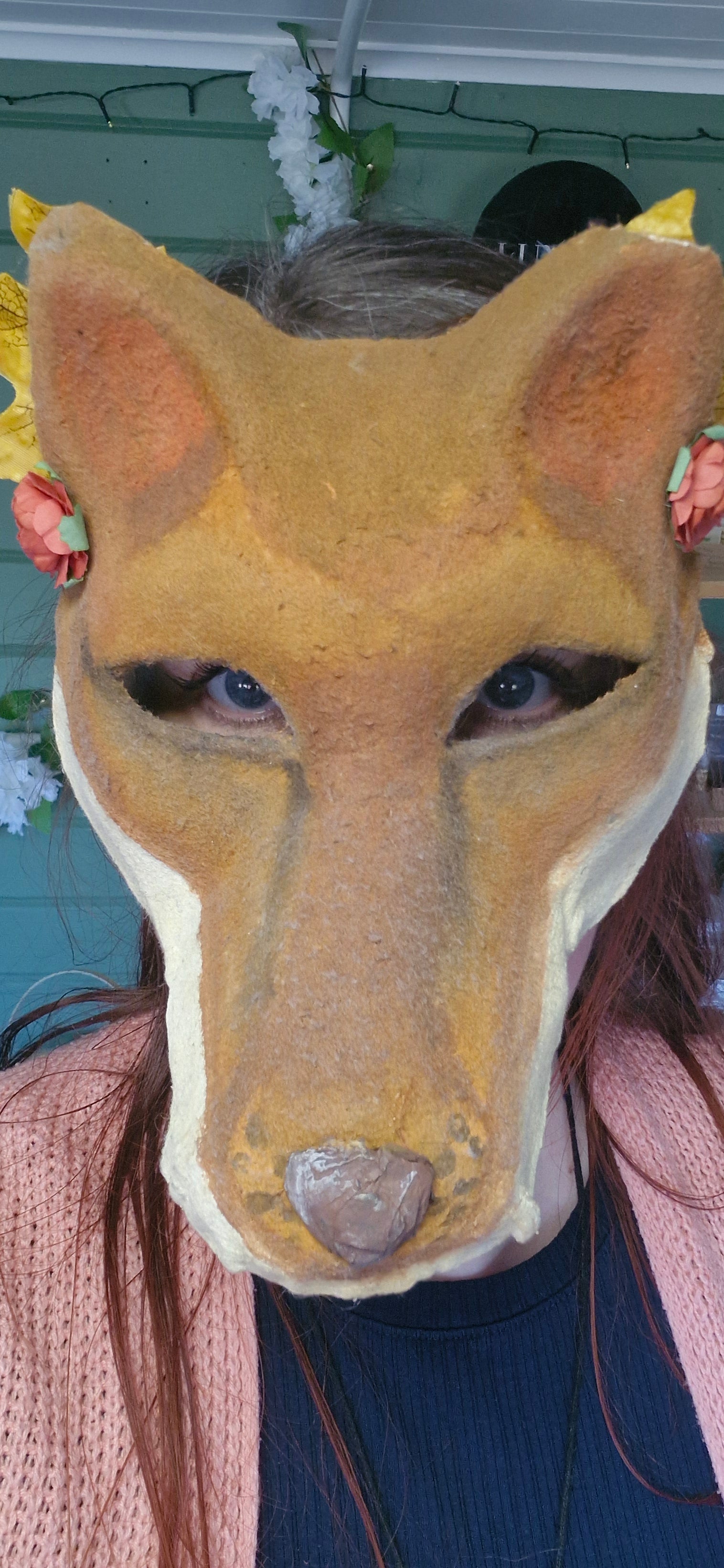 Handcrafted Autumn Fox Mask on face - Druid Scales
