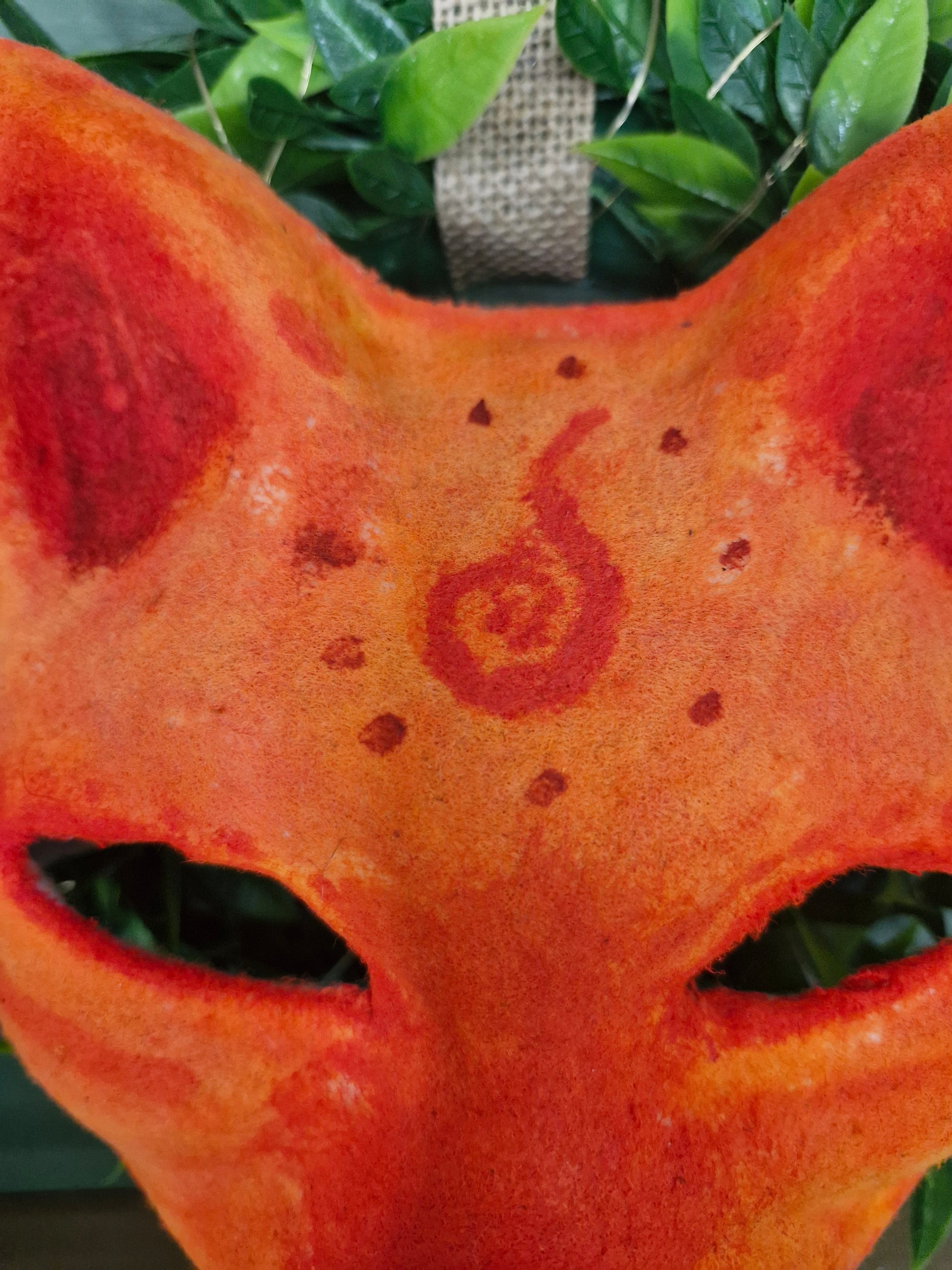 Handcrafted Mystical Fire Cat Mask details - Druid Scales