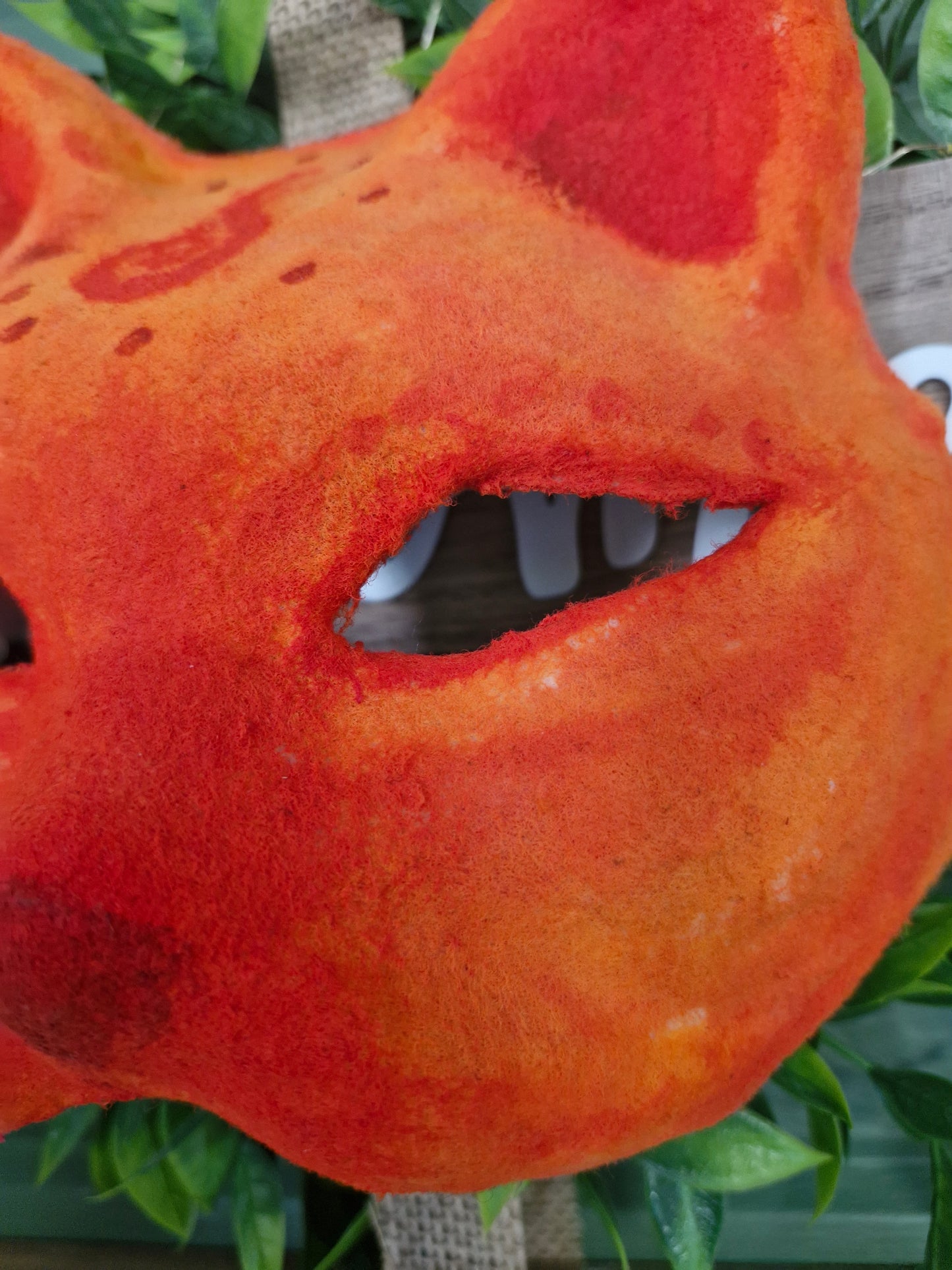 Handcrafted Mystical Fire Cat Mask Eye Detail - Druid Scales
