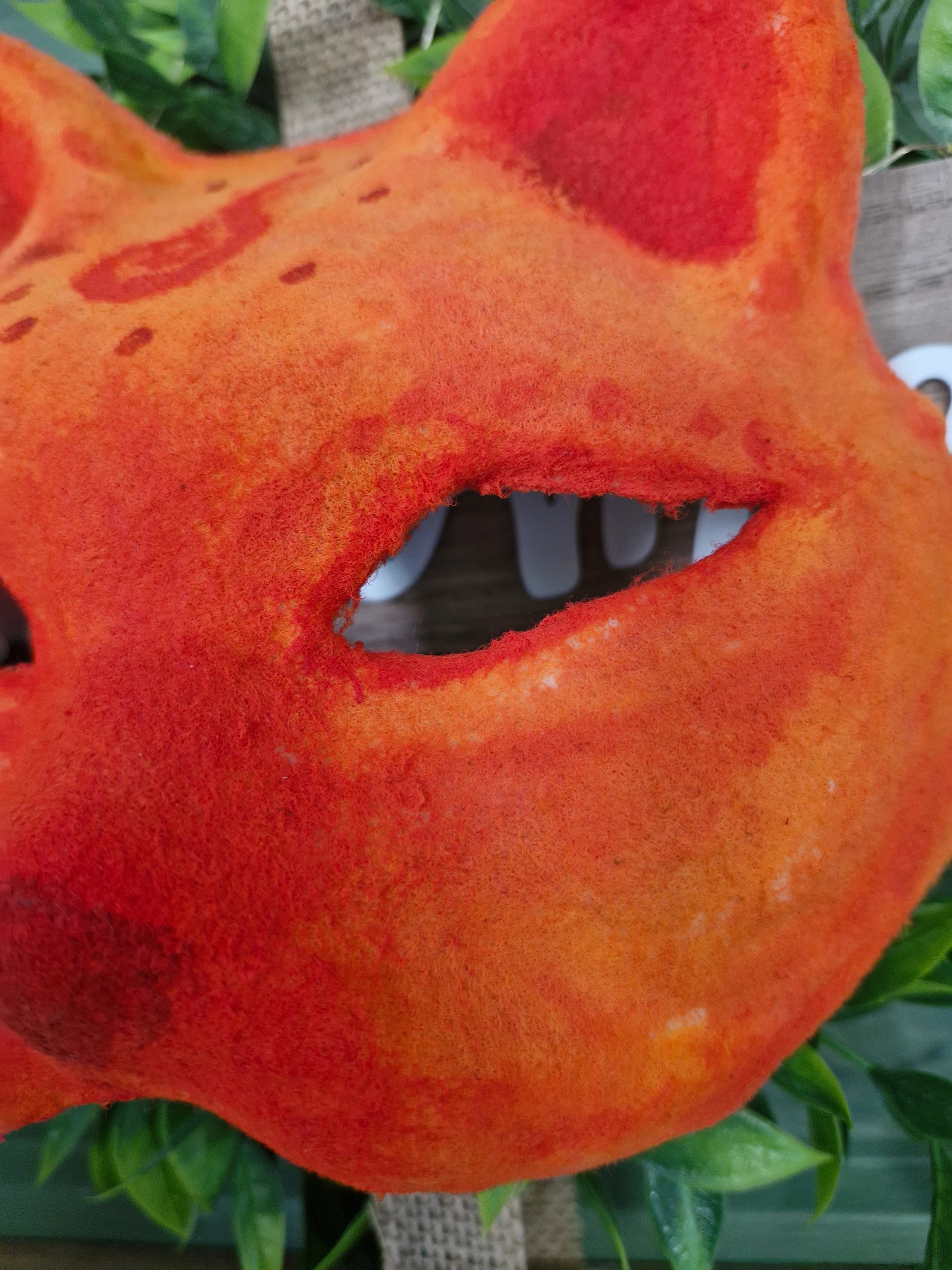 Handcrafted Mystical Fire Cat Mask Eye Detail - Druid Scales
