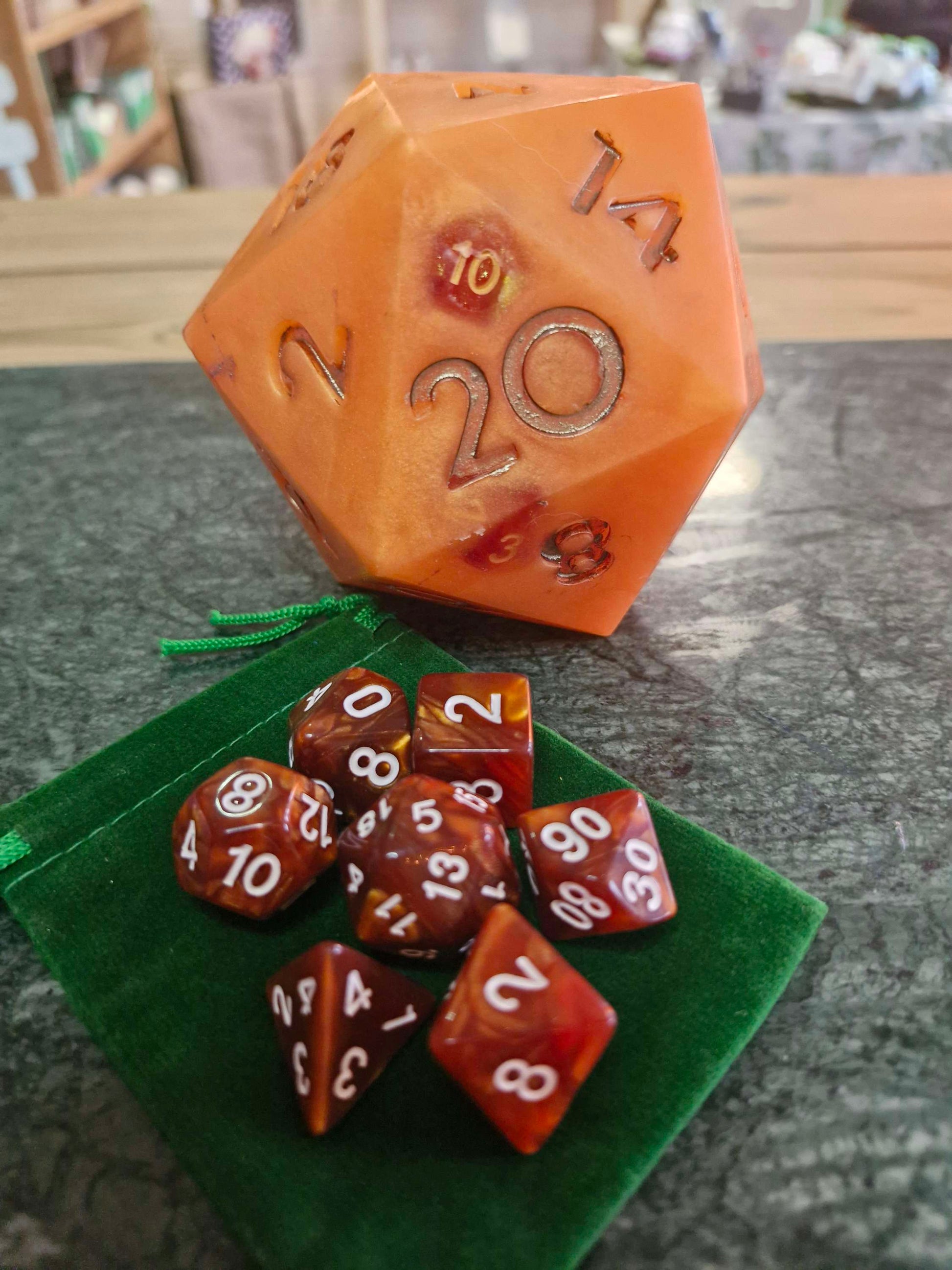 Handcrafted Natural D20 Dice Shaped Soap orange dungeons and dragons gift idea