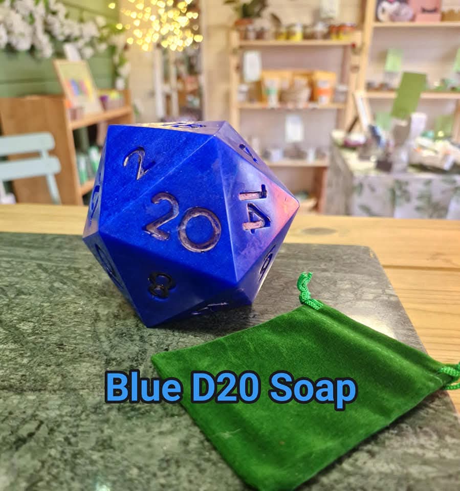 Handcrafted Natural D20 Dice shaped Soap with a full set of RPG Dice inside!! – A Critical Hit for RPG Fans! PBlue