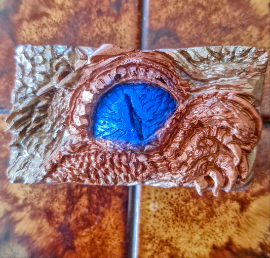Unwrapped Soap Display – “Sandalwood-scented fantasy soap bar – Dragon Eye design with mica shimmer”
