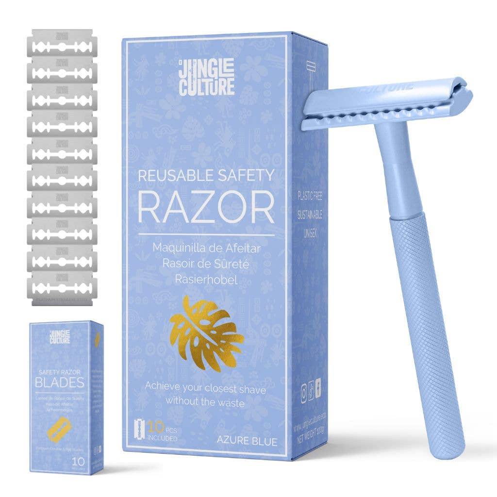 Jungle Culture Eco-Friendly Reusable Metal Safety Razor – Unisex Blue