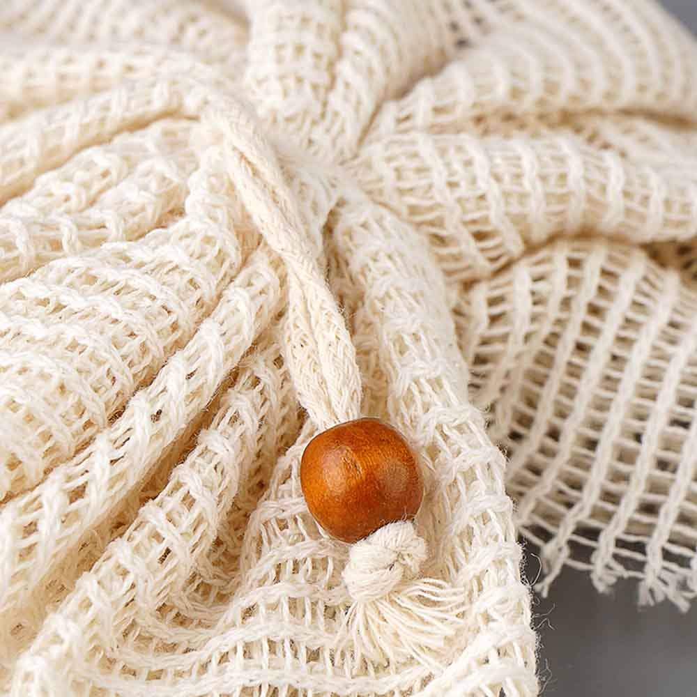 Natural Cotton Shower Puff – Plastic-Free & Reusable bead detail
