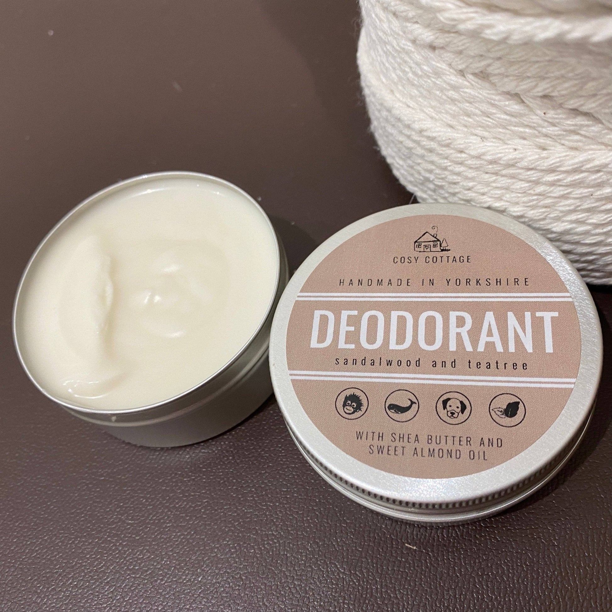 Natural Deodorant With Sandalwood & Tea Tree Essential Oils lid open