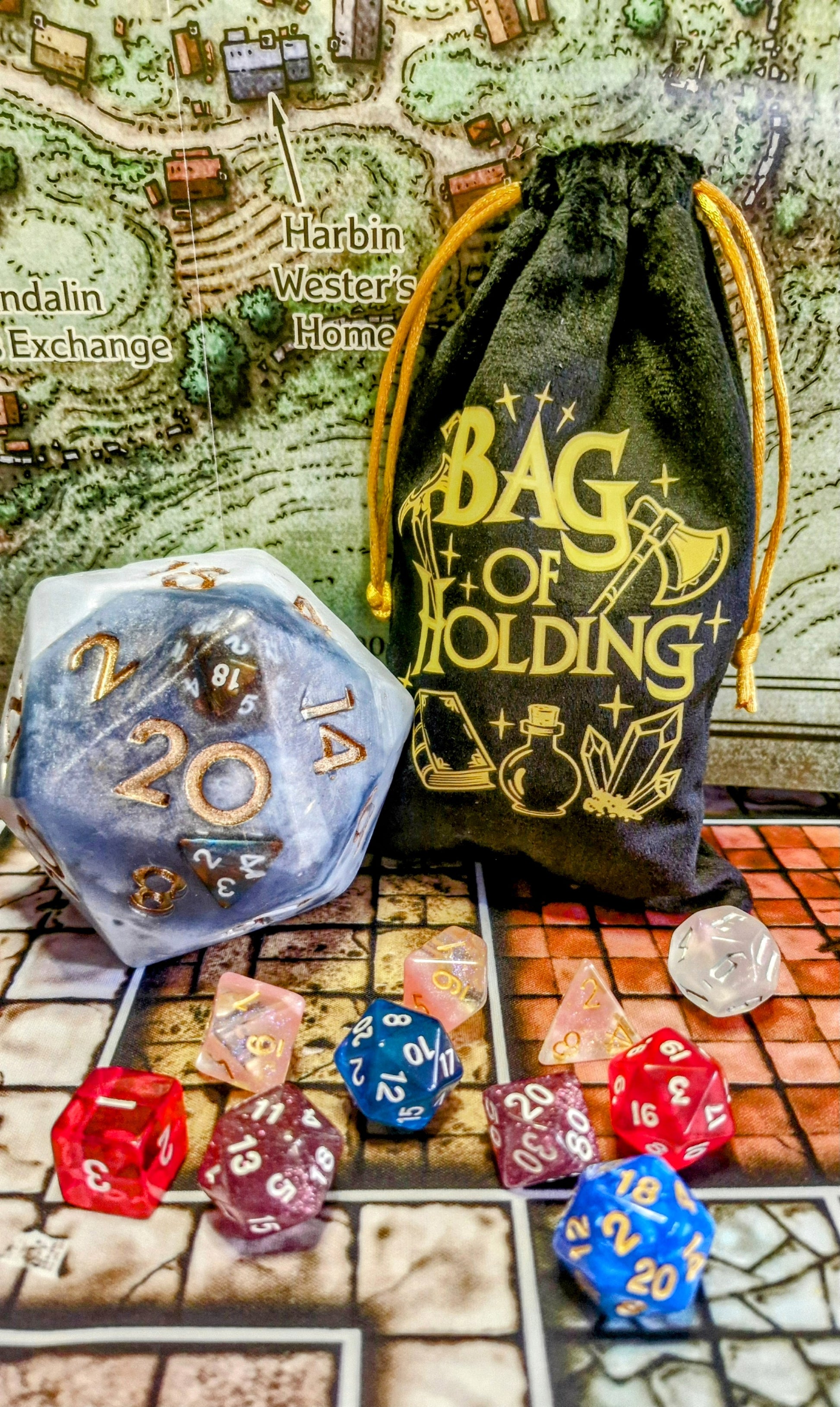 Polyhedral RPG dice set included with Sirdillalot soap – perfect for DnD fans