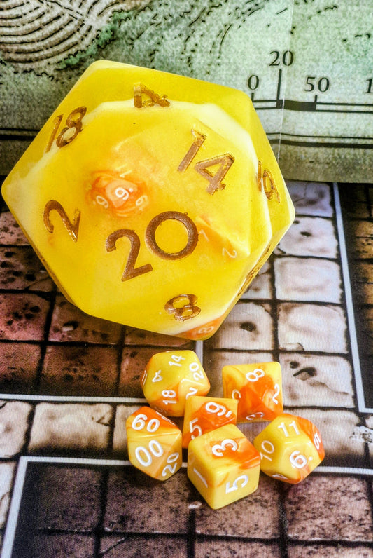 Lady Ella Buchanan 
D20 Soap Dice | 365g | Includes Full RPG Dice Set + Free Dice Bag | Vegan-Friendly