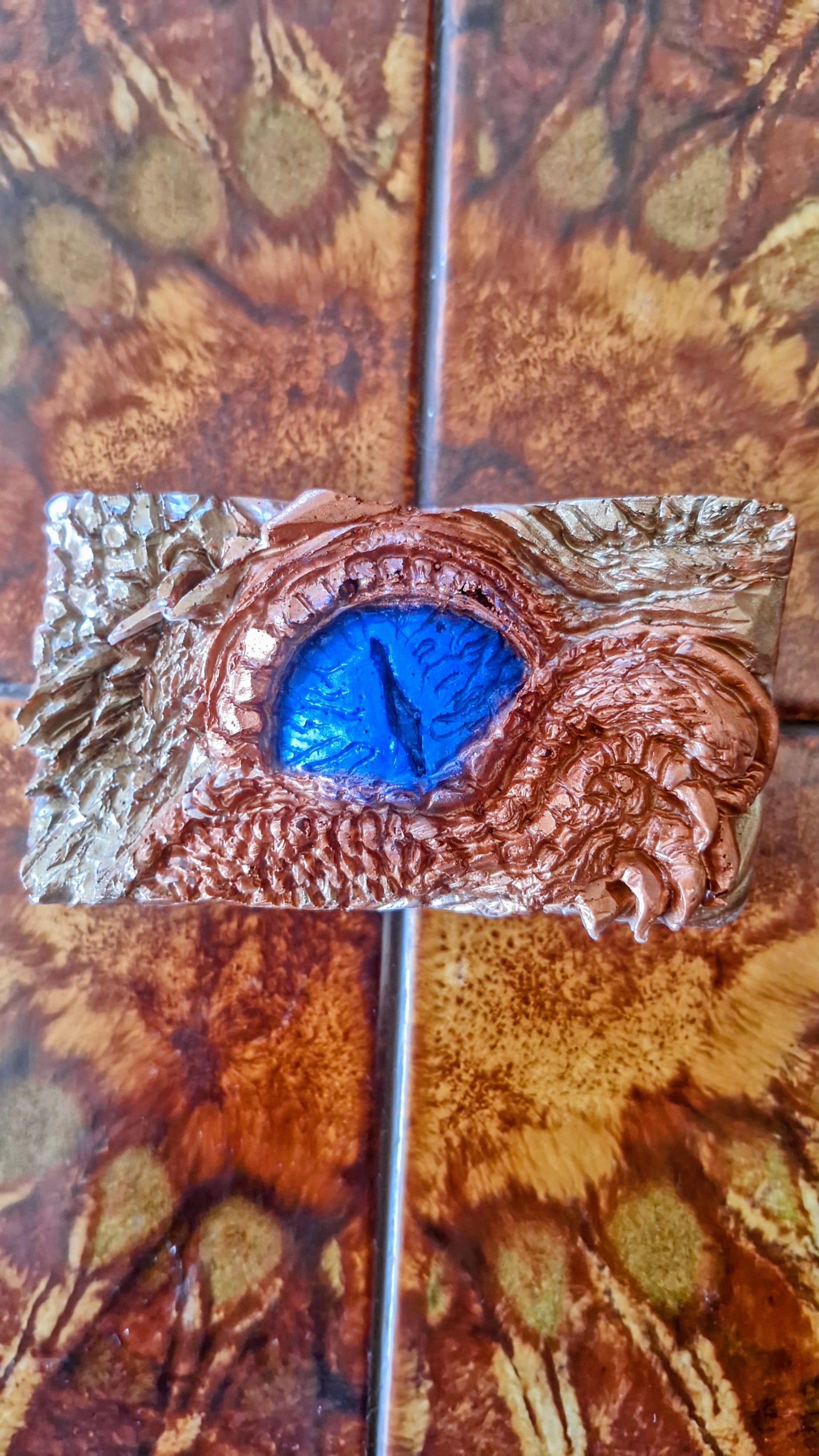 Front of Soap – “Hand-painted Dragon Eye Soap with gold shimmer – artisan fantasy soap by The Druid’s Grove”